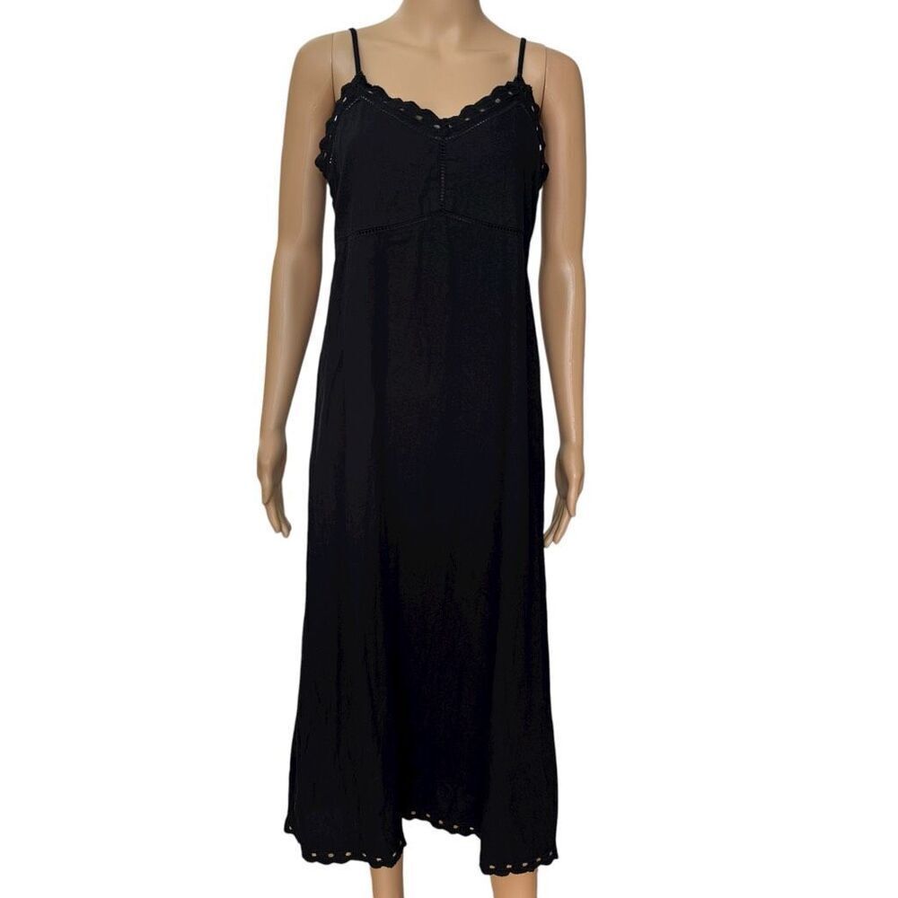 Old Navy linen blend black cami dress smocked back size M